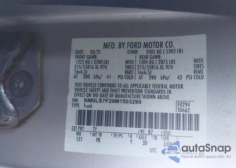 2021 Ford Transit Connect Xlt from USA, damaged, VIN NM0LS7F29M1503290